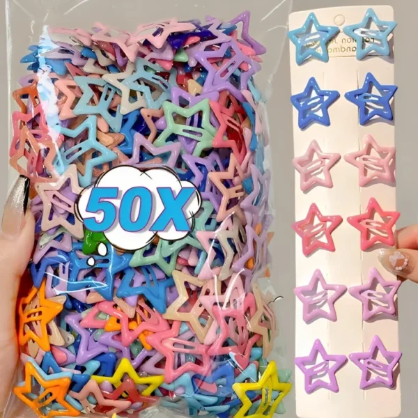 10/50pcs Colorful Kawaii Star Barrettes Y2K Sweet Girls BB Solid Star Hairclips Metal Snap Clip Headdress Hair Jewelry Gifts - Image 8