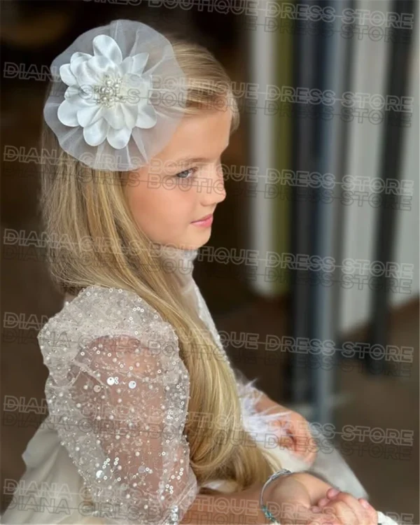 Luxury White Or Pink Flower Girl Dress Sequins Tulle Puffy Bow Belt Backless Wedding Ball Dresses Kids Birthday Evening Gowns - Image 5