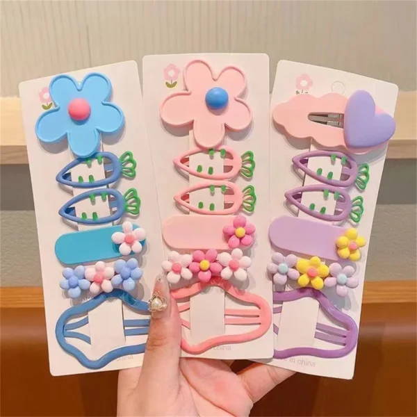 6Pcs Cartoon Colorful Hair Clips Girls Cute Flower Heart Hairpins Baby Hairclip Barrettes Hairpin Headwear Kids Hair Accessories - Image 3