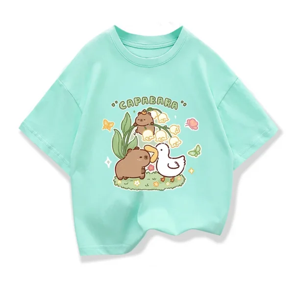 Girls Clothes Capibara Kids Clothing Tees Summer Printed Cartoon Short Sleeve T-shirt Girls Loose Casual Crewneck Tops T Shirts