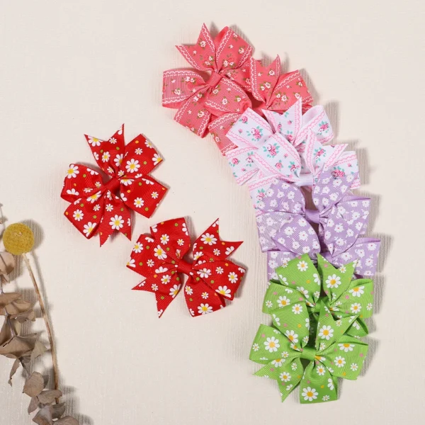 20pcs/lot Printed Flower Hair Bows With Clip For Baby Girls Grosgrain Ribbon Boutique Hair Clip Barrettes Hair Accessories 039 - Image 3
