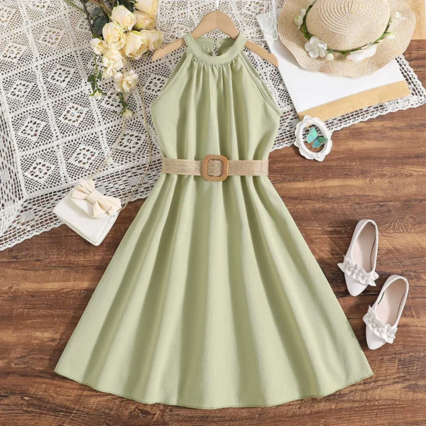 Summer Teenage Dresses For Kids Girls With Belted Halter Off Shoulder Formal Party Dress Children Girls Toddler Clothes 8-11Y - Image 2