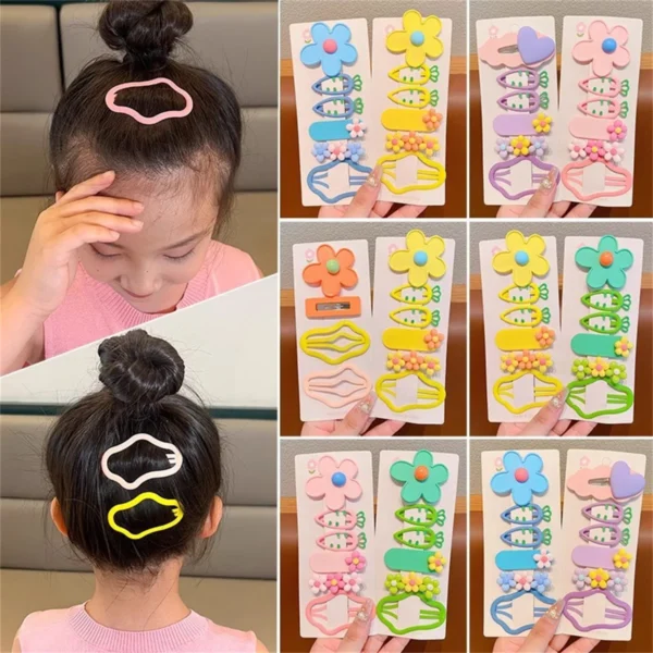 6Pcs Cartoon Colorful Hair Clips Girls Cute Flower Heart Hairpins Baby Hairclip Barrettes Hairpin Headwear Kids Hair Accessories - Image 2