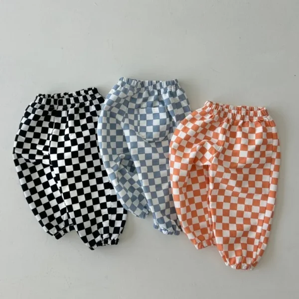 Korean Spring Autumn Baby Girls Pants Cotton Plaid Casual Versatile Toddler Girls Pants Elastic Waist Infant Girls Loose Pants