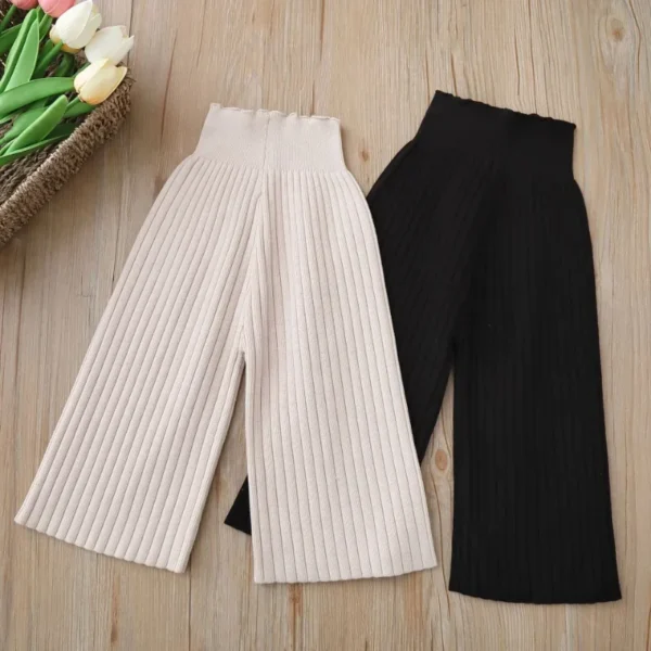 Autumn Korean Style Knitted Wide Leg Pants for Kids Casual Loose Striped Sweater Trousers Boys And Girls Loose Fit Pants