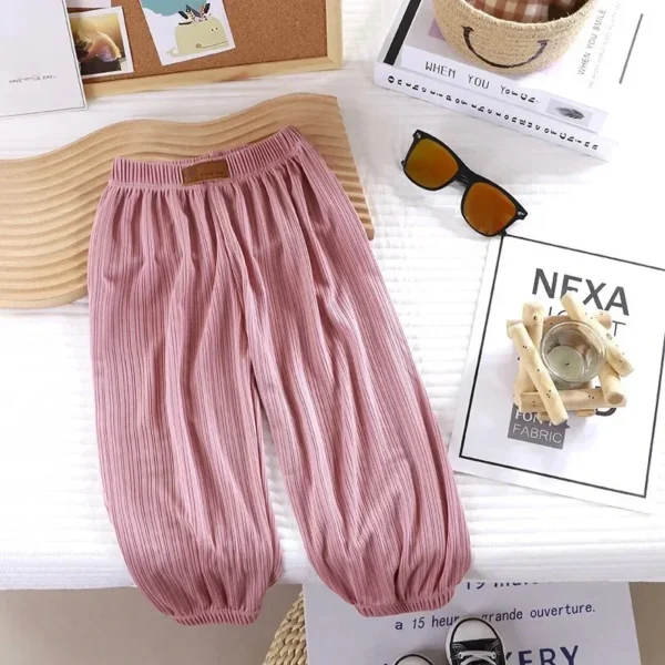 Summer Thin Breathable Prevent Mosquito Candy Color Kids Boys Girls Baby Pants - Image 3