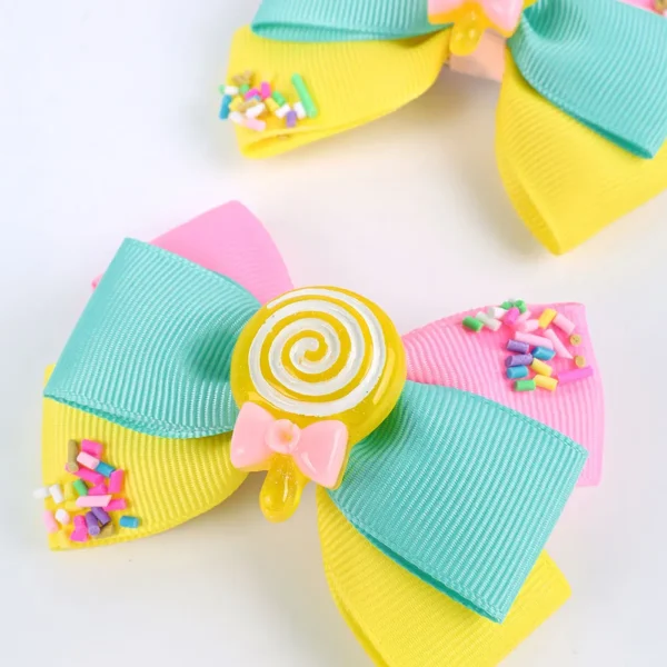 2Pcs Lollipop Hair Bow Clip Cute Candy Girls Rainbow Hairpin Ribbon Bowknote Headwear Toddler Barrettes Girls Hair Accessories - Image 4