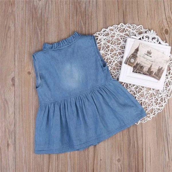 0-24months Baby Girls Sleeveless Dress Solid Blue Ruffle Collar Single-Breasted Denim Dress For Infant Girls Sweet Summer Dress - Image 2