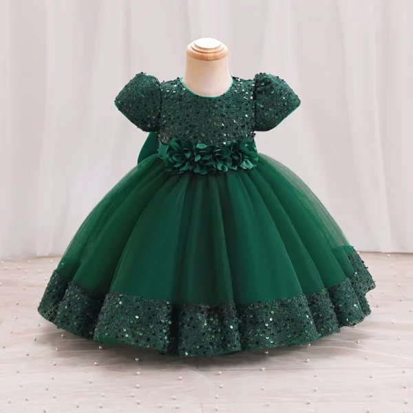 Bow Christmas Baby Girl Dresse Infant Sequin 1st Birthday Red Party Wedding Prom Kids Dresses For Girl Lace Flower Princess Gown - Image 5