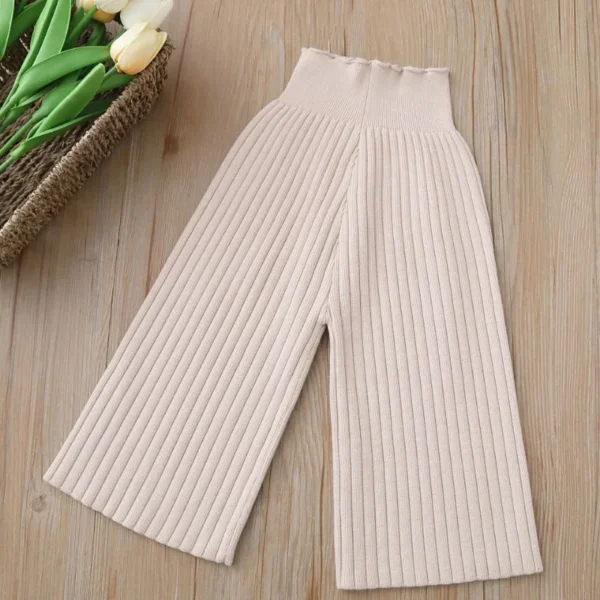 Autumn Korean Style Knitted Wide Leg Pants for Kids Casual Loose Striped Sweater Trousers Boys And Girls Loose Fit Pants - Image 3