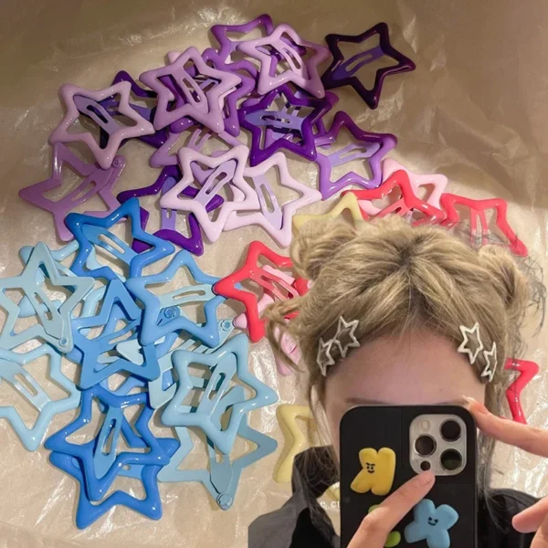 10/50pcs Colorful Kawaii Star Barrettes Y2K Sweet Girls BB Solid Star Hairclips Metal Snap Clip Headdress Hair Jewelry Gifts - Image 3