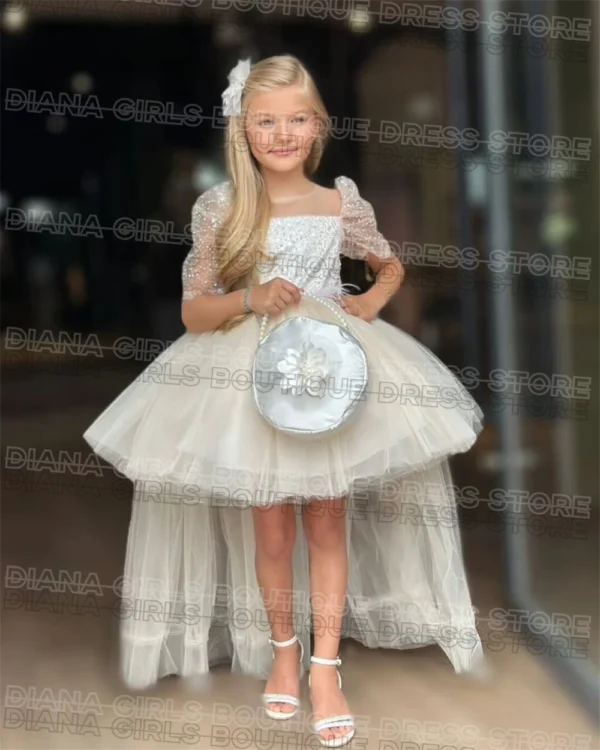 Luxury White Or Pink Flower Girl Dress Sequins Tulle Puffy Bow Belt Backless Wedding Ball Dresses Kids Birthday Evening Gowns - Image 2