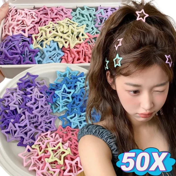 10/50pcs Colorful Kawaii Star Barrettes Y2K Sweet Girls BB Solid Star Hairclips Metal Snap Clip Headdress Hair Jewelry Gifts