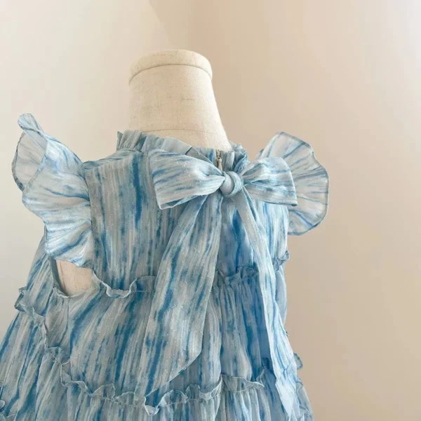 Girls Princess Dress with Bow Fashion Designer Blue Party Dress Elegant Vestidos Para Ninas Baby Girl Dress - Image 4