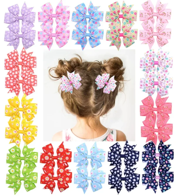 20pcs/lot Printed Flower Hair Bows With Clip For Baby Girls Grosgrain Ribbon Boutique Hair Clip Barrettes Hair Accessories 039 - Image 2