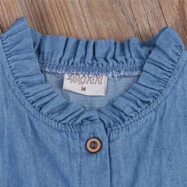 0-24months Baby Girls Sleeveless Dress Solid Blue Ruffle Collar Single-Breasted Denim Dress For Infant Girls Sweet Summer Dress - Image 3