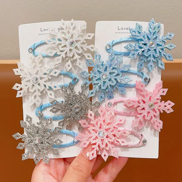 2PCS New Princess Snowflake Girls Lovely Hairpins Children Headwear Hairgrip Hair Clips Barrettes Hair Accessories