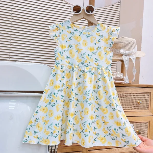 Girls Summer Dress New Fashion Floral Princess Dress with Flutter Sleeves for Toddlers and Young Children - Image 3